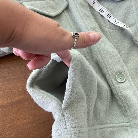 Joie | Women’s Fuzzy Sage Green Boxy Cropped Shacket Jacket Button Down Collared - Picture 9 of 12